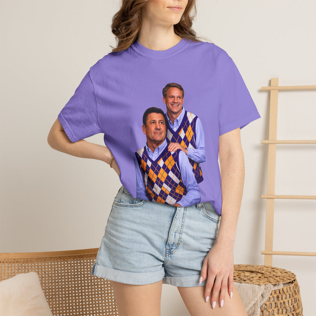 Funny Matching Argyle Portrait T-Shirt — Retro Twin Sweater Vest Photo Tee