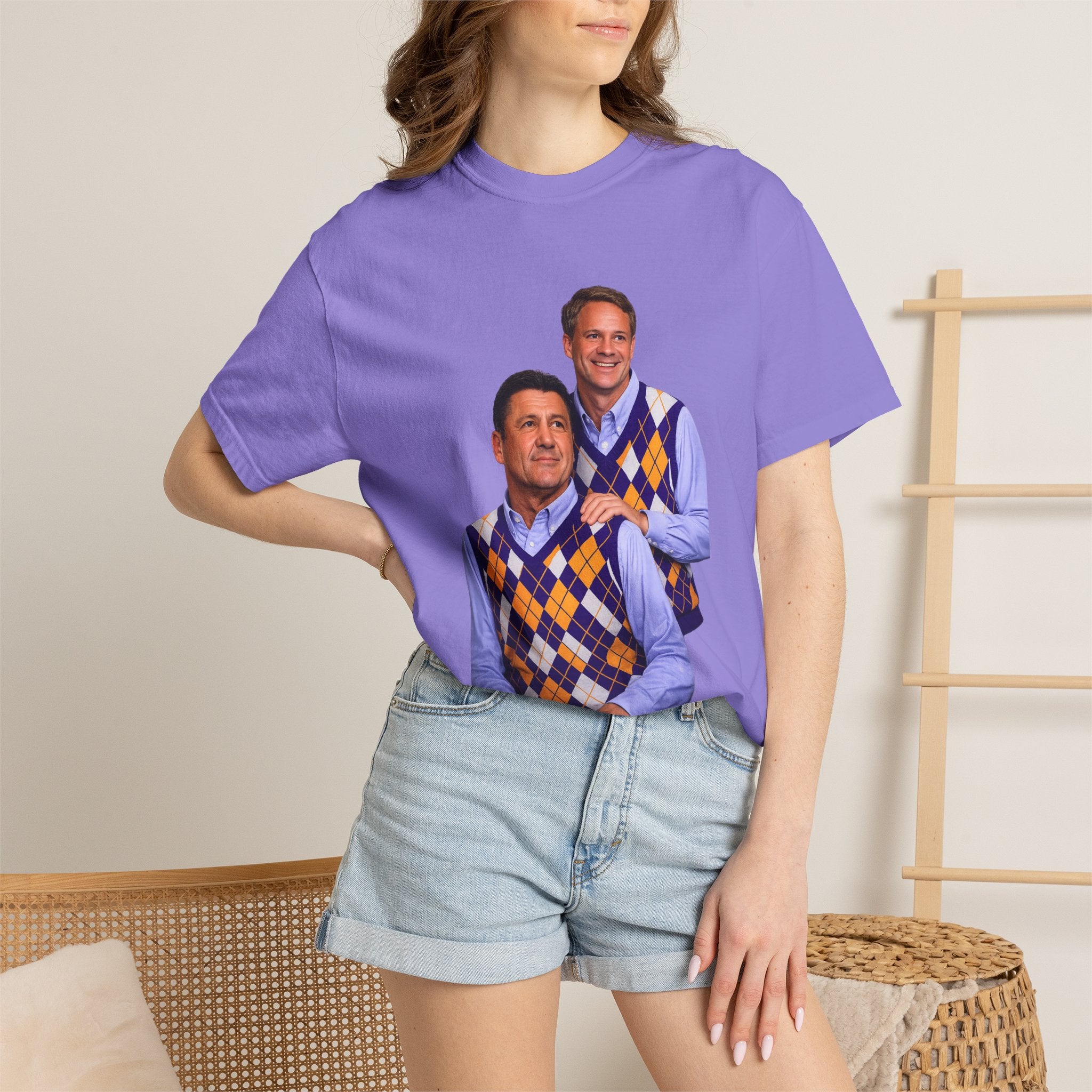 Funny Matching Argyle Portrait T-Shirt — Retro Twin Sweater Vest Photo Tee