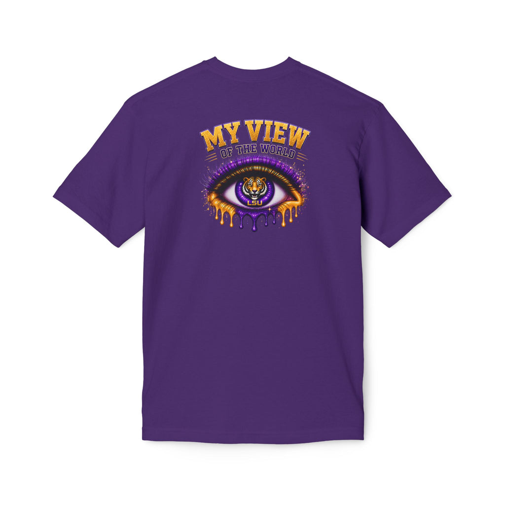 My View of the World LSU Inspired Shirt | Purple & Gold Tiger Eye Graphic Tee | Louisiana Football Fan Shirt | Game Day Back Print
