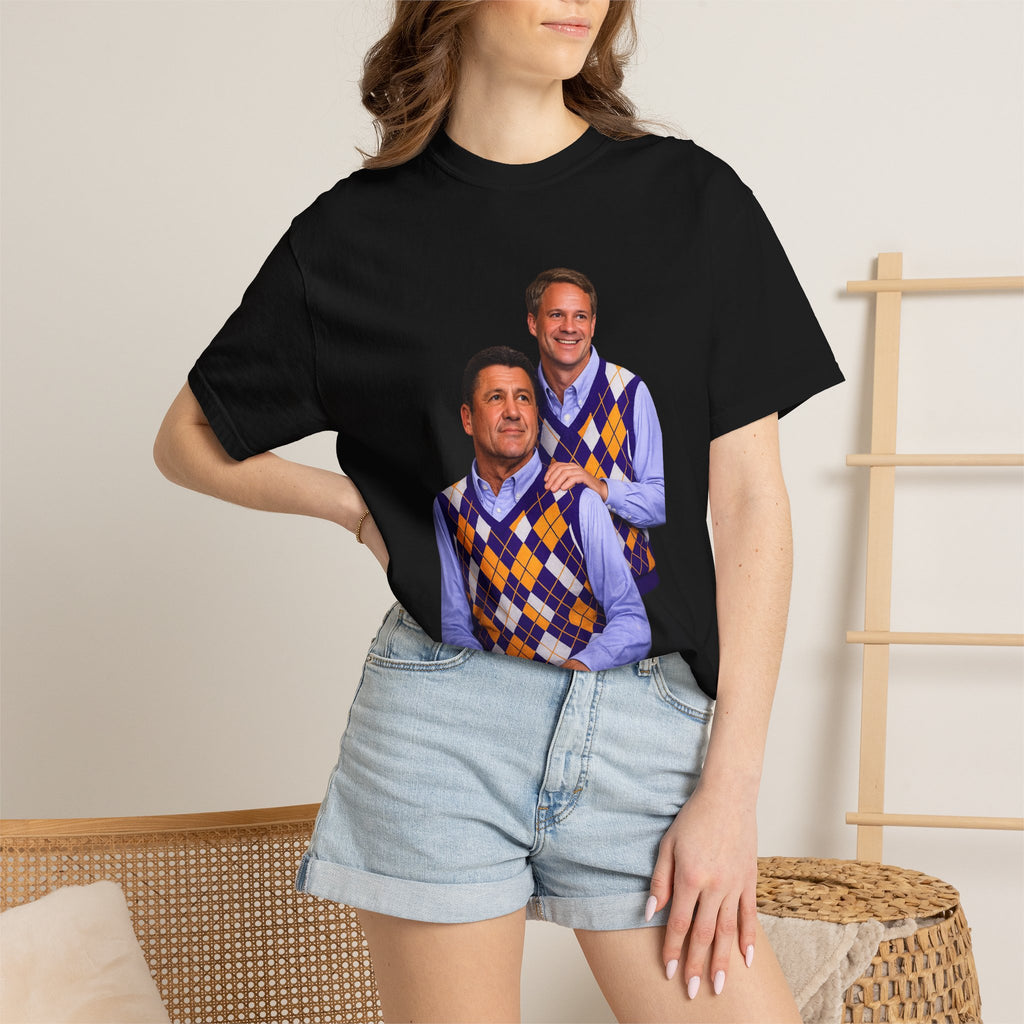 Funny Matching Argyle Portrait T-Shirt — Retro Twin Sweater Vest Photo Tee
