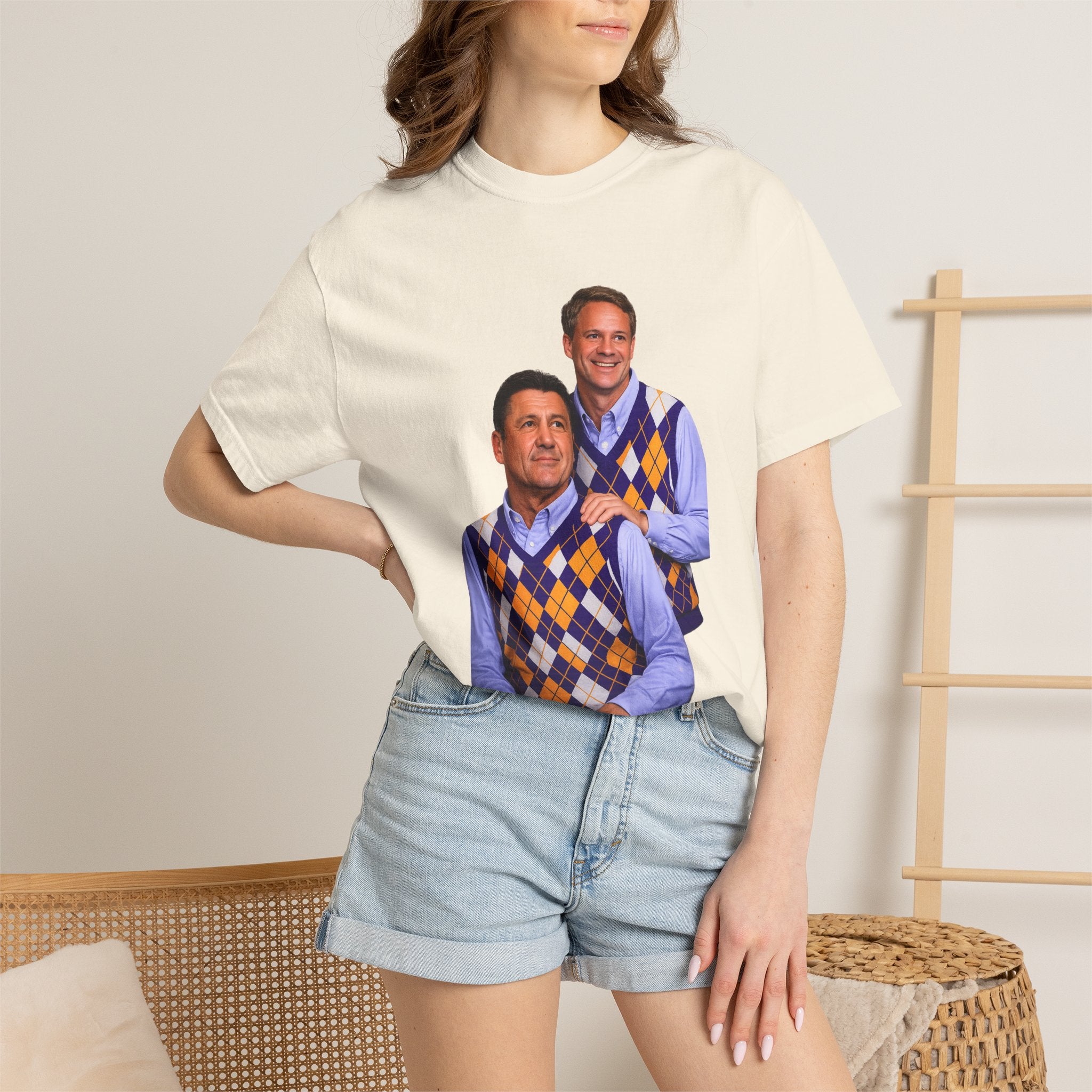 Funny Matching Argyle Portrait T-Shirt — Retro Twin Sweater Vest Photo Tee