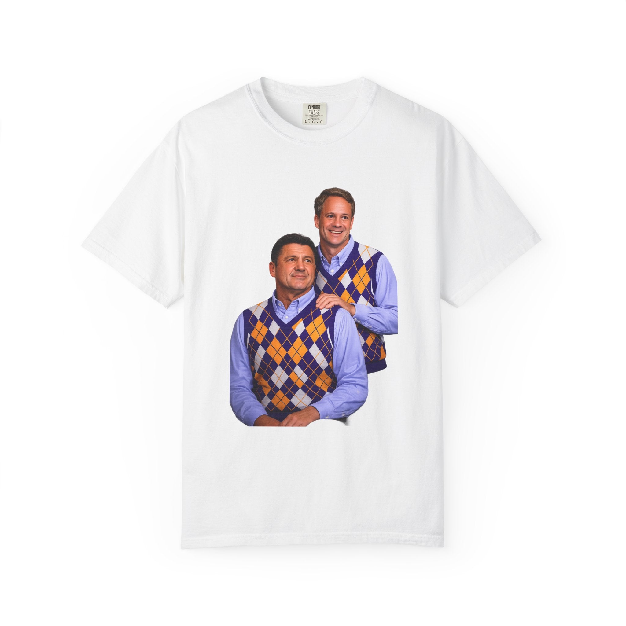 Funny Matching Argyle Portrait T-Shirt — Retro Twin Sweater Vest Photo Tee