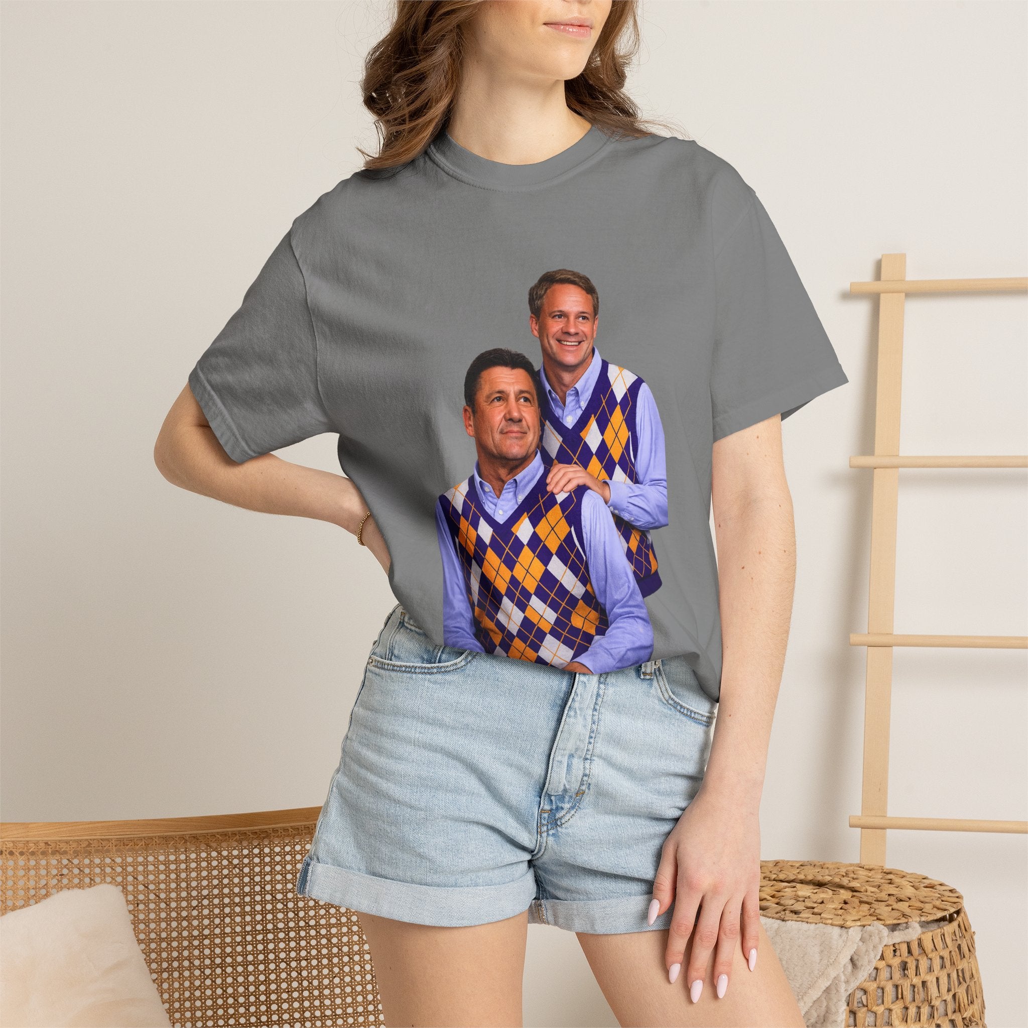 Funny Matching Argyle Portrait T-Shirt — Retro Twin Sweater Vest Photo Tee