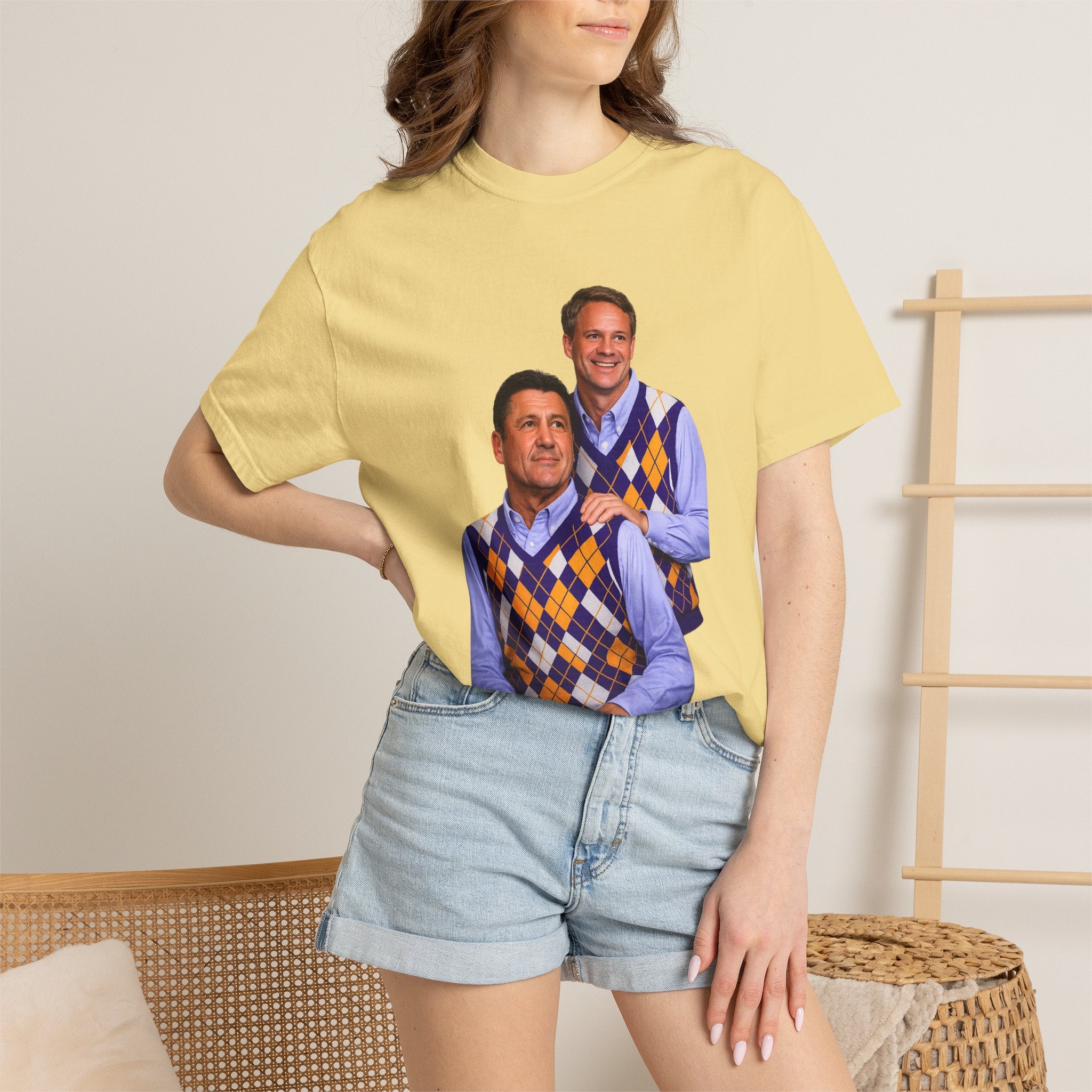 Funny Matching Argyle Portrait T-Shirt — Retro Twin Sweater Vest Photo Tee