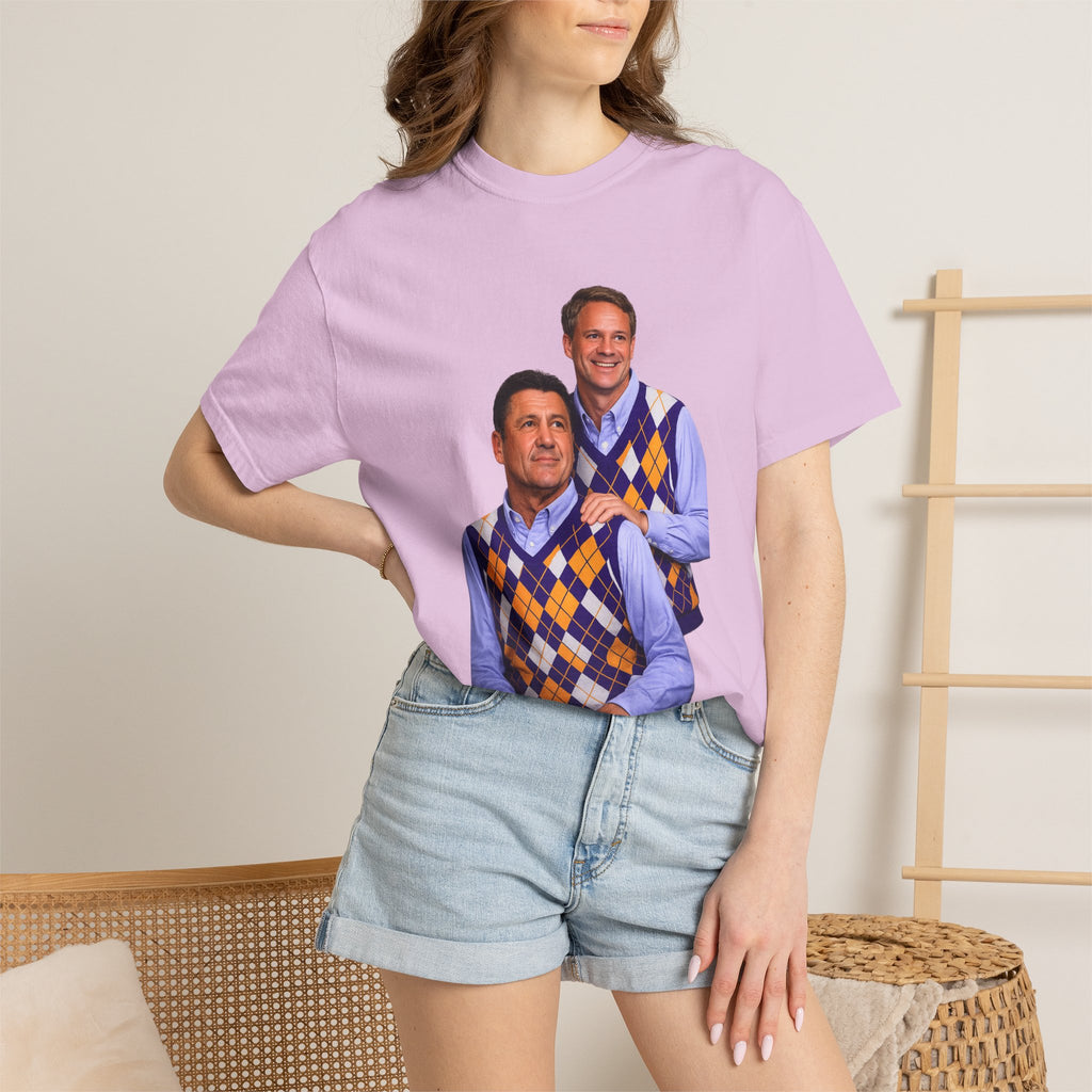 Funny Matching Argyle Portrait T-Shirt — Retro Twin Sweater Vest Photo Tee