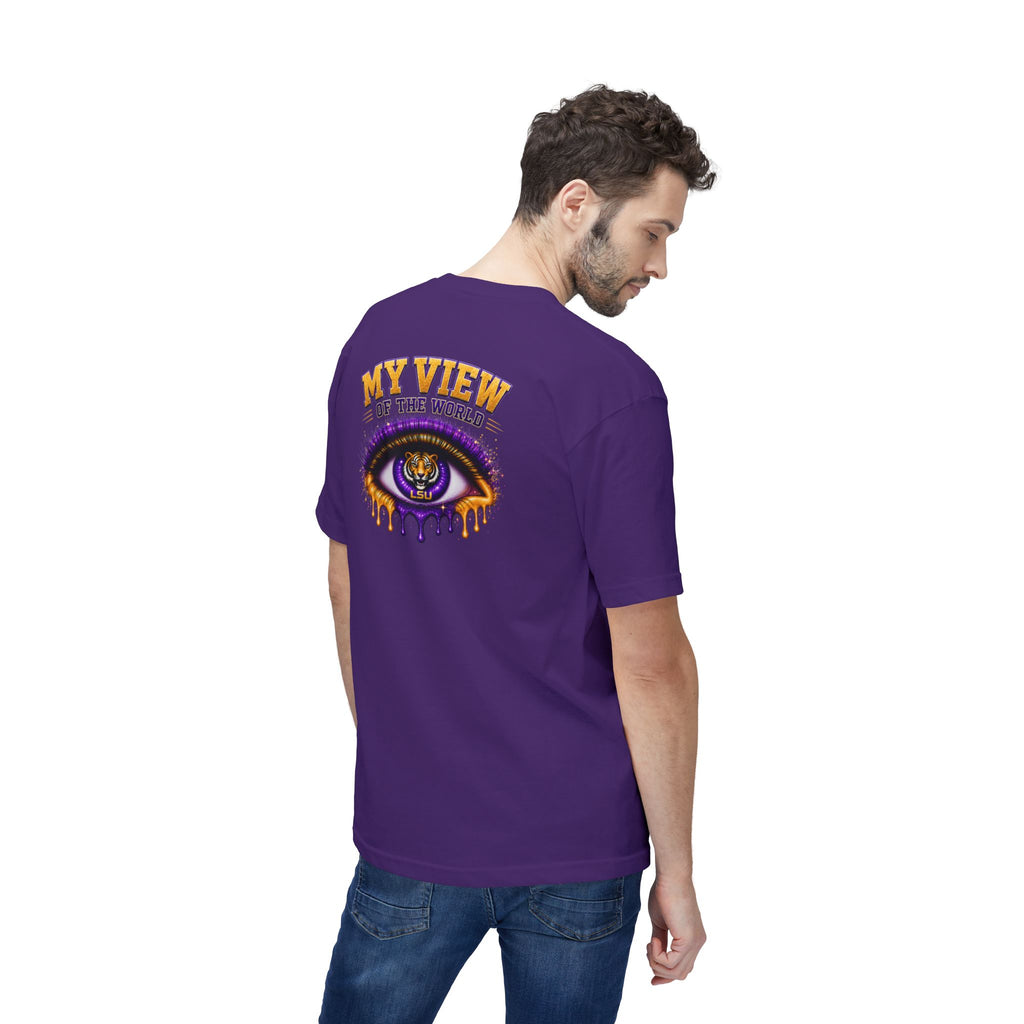 My View of the World LSU Inspired Shirt | Purple & Gold Tiger Eye Graphic Tee | Louisiana Football Fan Shirt | Game Day Back Print