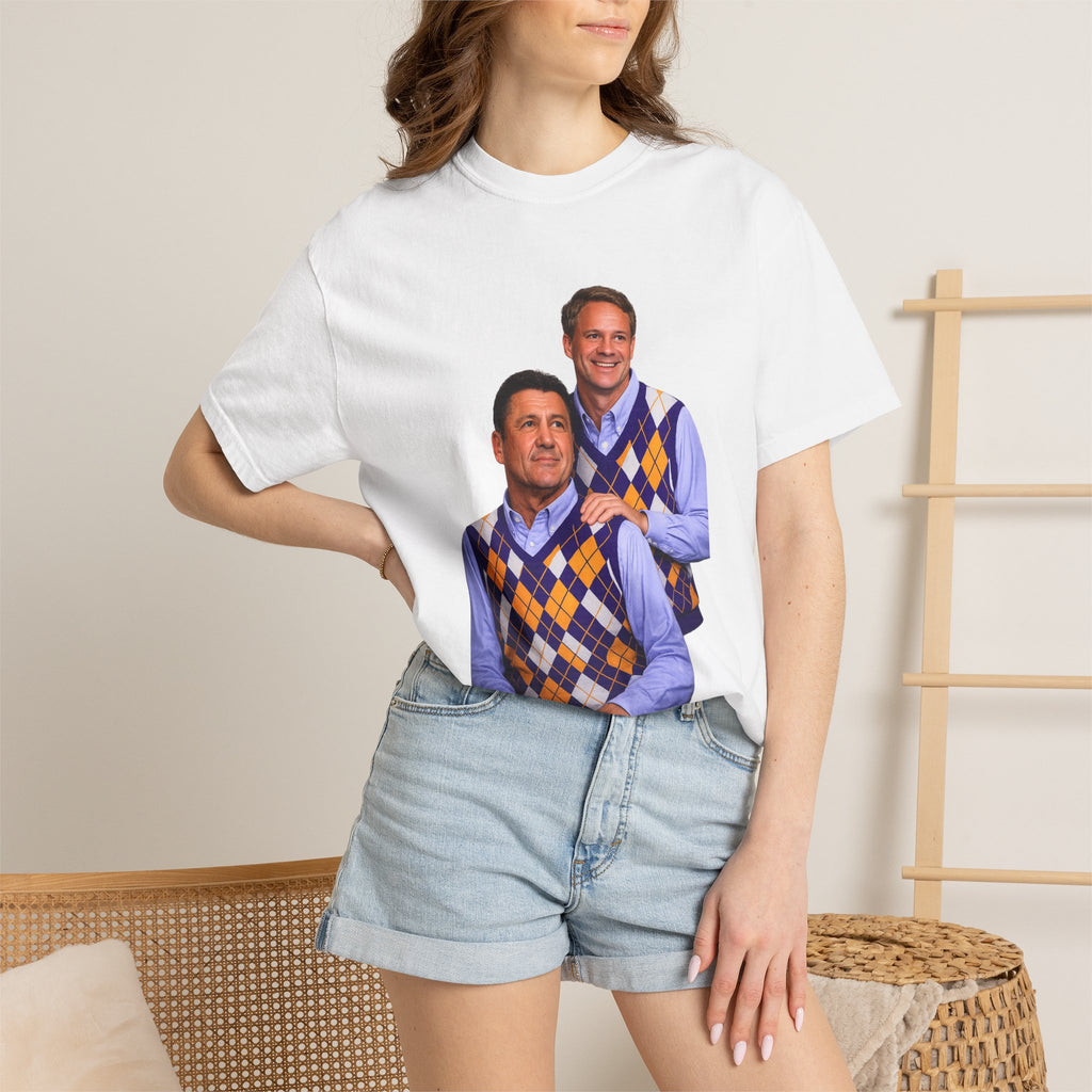 Funny Matching Argyle Portrait T-Shirt — Retro Twin Sweater Vest Photo Tee