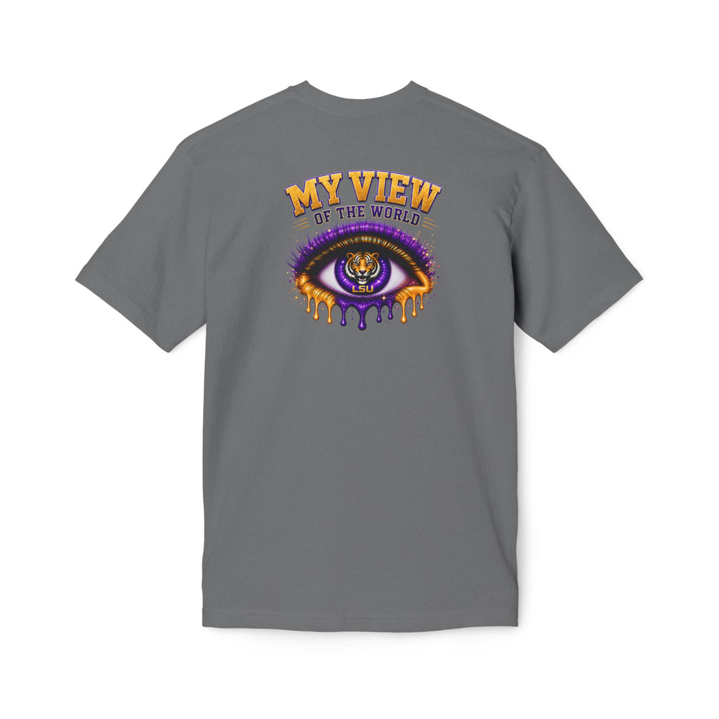 My View of the World LSU Inspired Shirt | Purple & Gold Tiger Eye Graphic Tee | Louisiana Football Fan Shirt | Game Day Back Print