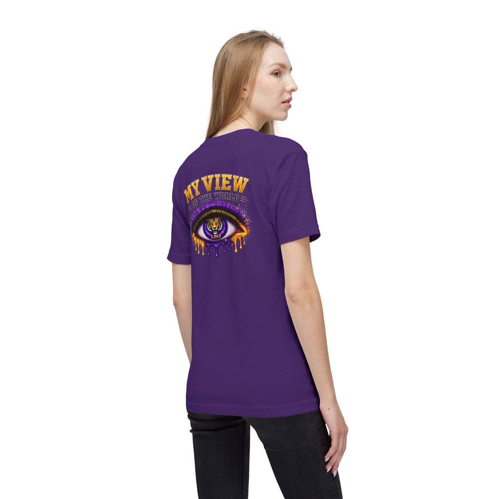 My View of the World LSU Inspired Shirt | Purple & Gold Tiger Eye Graphic Tee | Louisiana Football Fan Shirt | Game Day Back Print