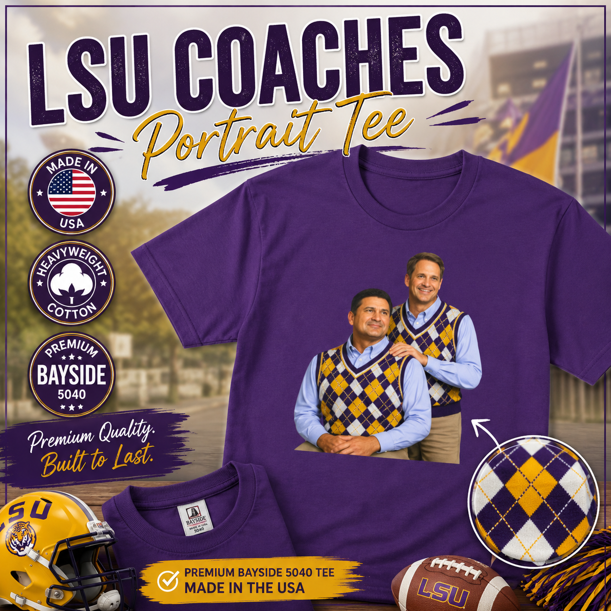 LSU Coaches Funny Shirt | SEC Football Meme Tee | LSU Argyle Sweater Vest Graphic Tee